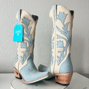 Lane JOLENE Cowboy Boots Blueberry Buttermilk Suede Leather Tall Snip Toe Sz 11